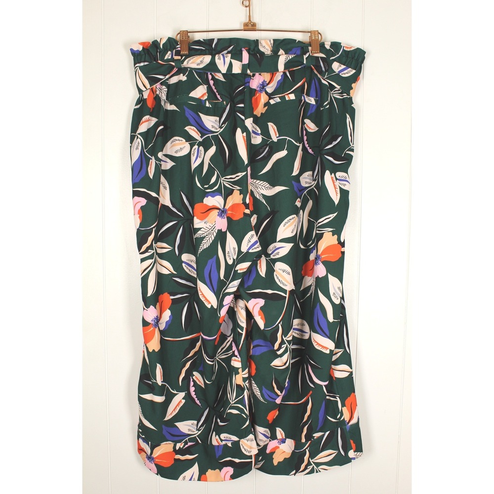 Eloquii Women's Green Floral Pull On Cropped Paperbag Waist Pants Size 18 - Picture 4 of 6